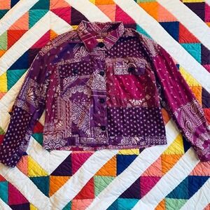 Southwestern bandana print button-up light‎ shirt jacket in Purple